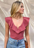 Body con escote en v y boleros para mujer - Flashy