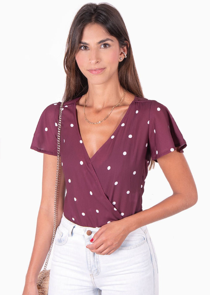 Body cruzado en tela transparente de puntos para mujer - Flashy