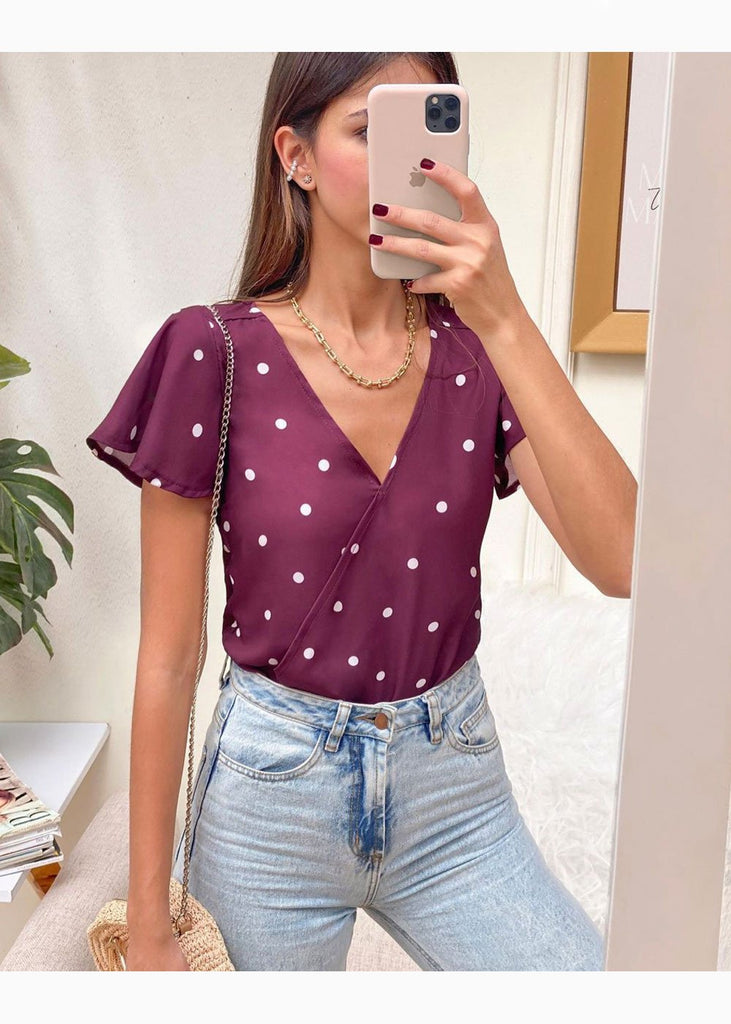 Body cruzado en tela transparente de puntos para mujer - Flashy