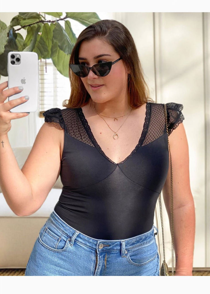 Body de encaje con boleros en mangas para mujer - Flashy