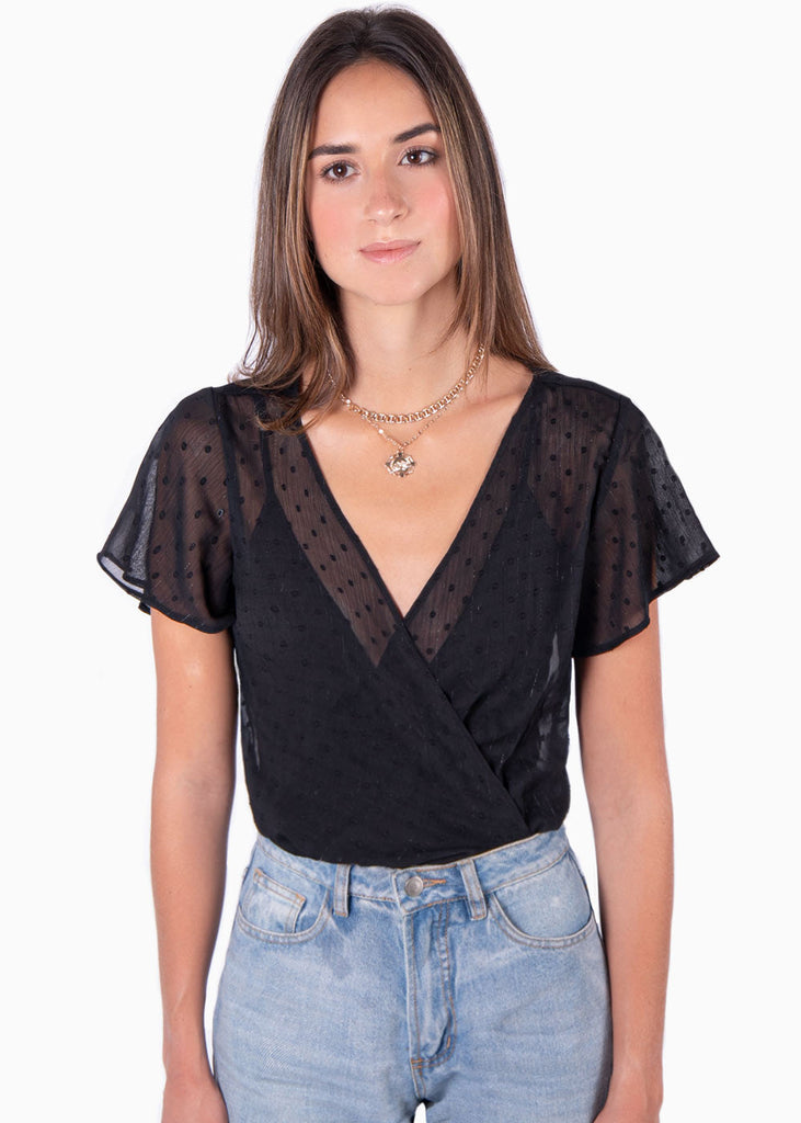 Body con escote cruzado en tela transparente para mujer - Flashy
