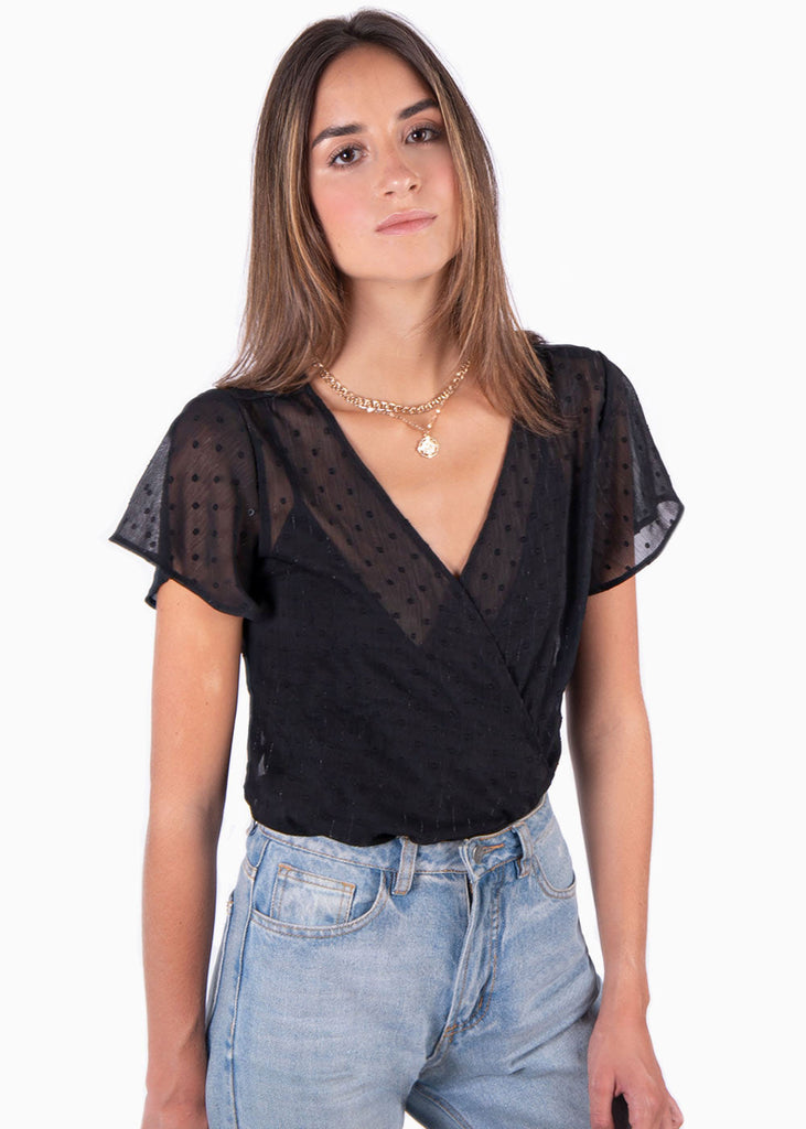 Body con escote cruzado en tela transparente para mujer - Flashy