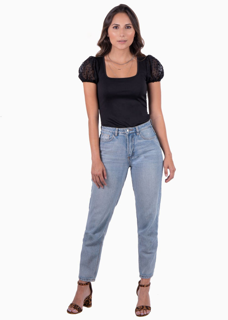 Body manga corta con escote cuadrado para mujer - Flashy