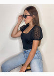 Body manga corta con escote cuadrado para mujer - Flashy