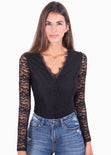 Body manga larga encaje para mujer - Flashy
