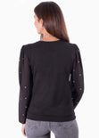 Buso con mangas en chifón con apliques de perlas para mujer - Flashy
