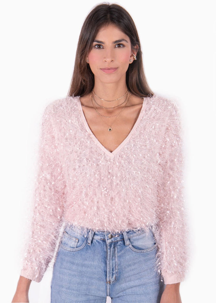 Buso con mangas y cuello en contraste para mujer - Flashy