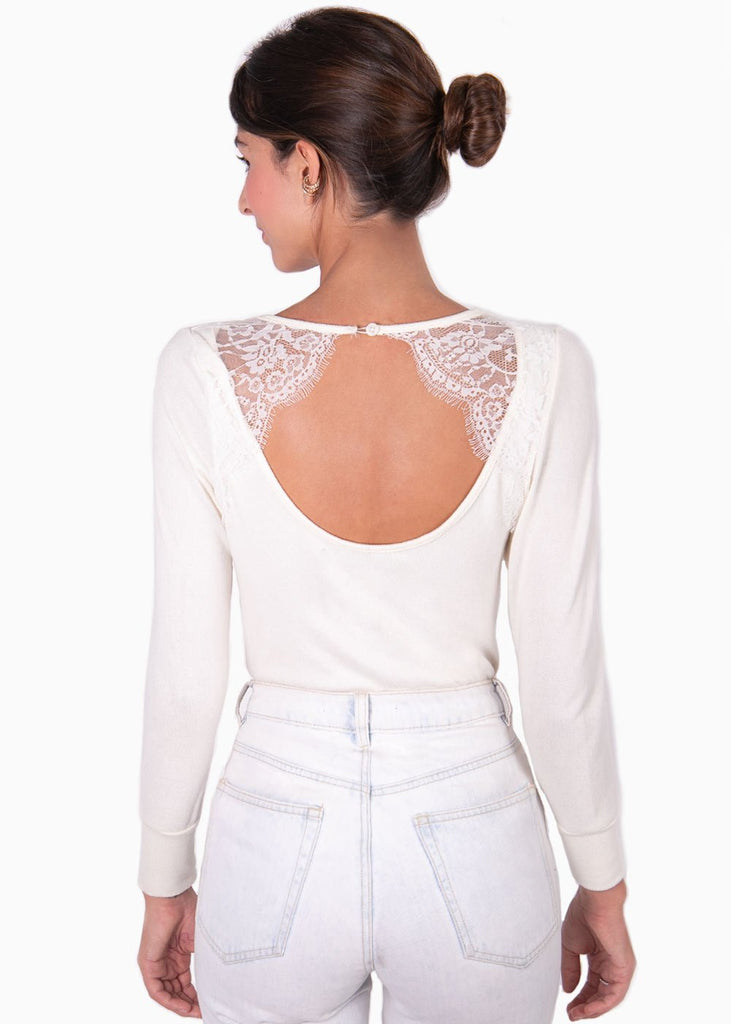 Buso cuello en v con encaje en espalda para mujer - Flashy