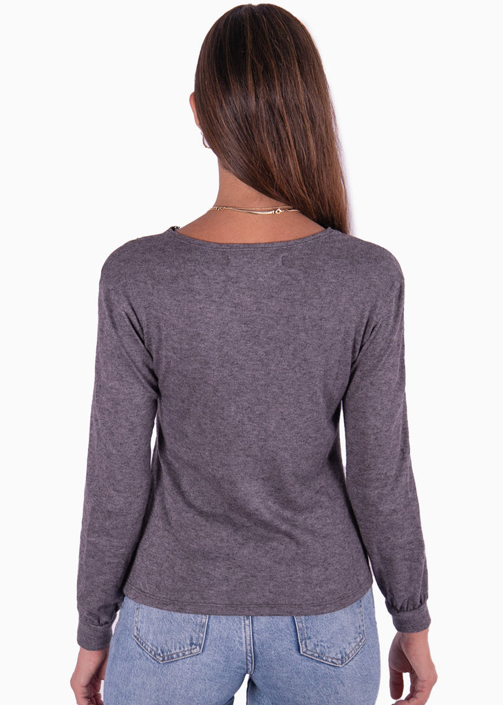 Buzo con escote en v y guipure color gris para mujer - Flashy