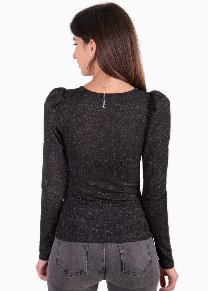 Buzo manga larga, escote en v y recogido en hombros para mujer - Flashy