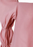 Blusa manga larga con escote cuadrado y recogidos en mangas color rosado para mujer - Flashy