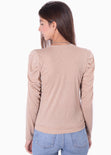 Camibuso manga larga escote en v y recogido en hombros para mujer - Flashy