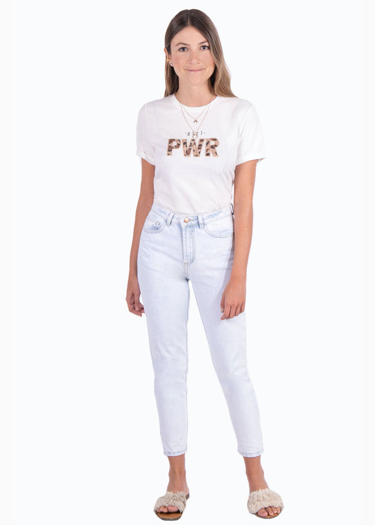 Camiseta con aplique de peluche "Girl PWR" para mujer - Flashy