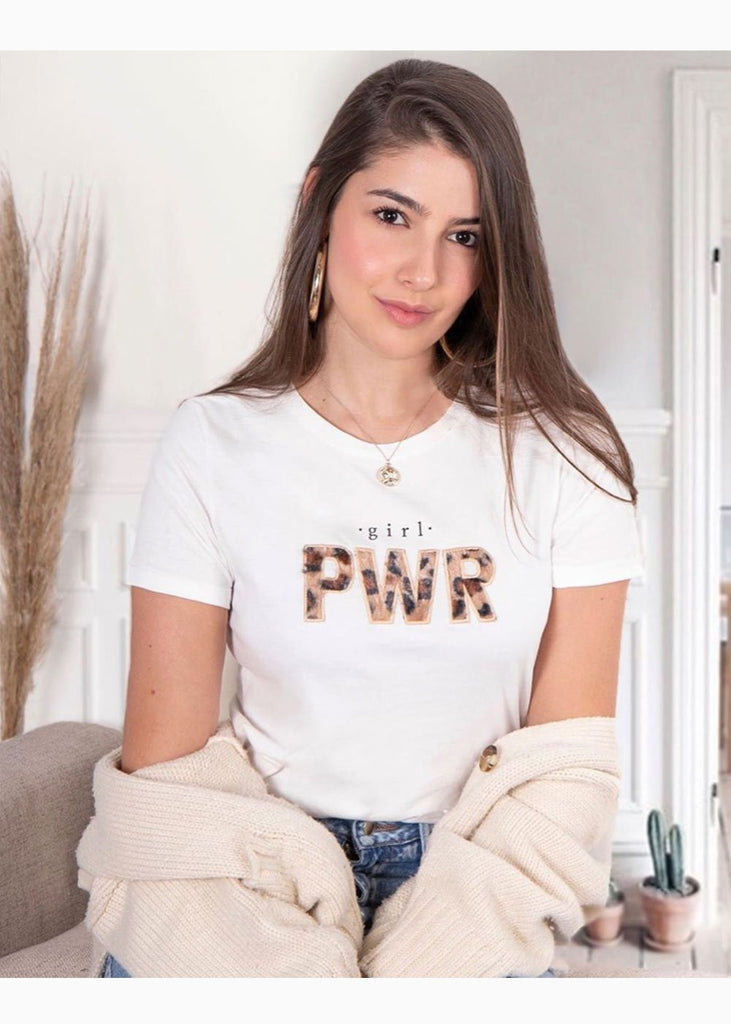 Camiseta con aplique de peluche "Girl PWR" para mujer - Flashy