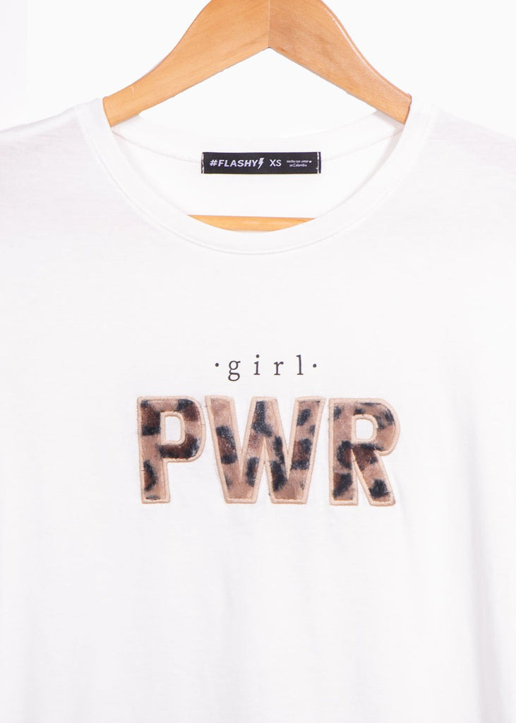 Camiseta con aplique de peluche "Girl PWR" para mujer - Flashy