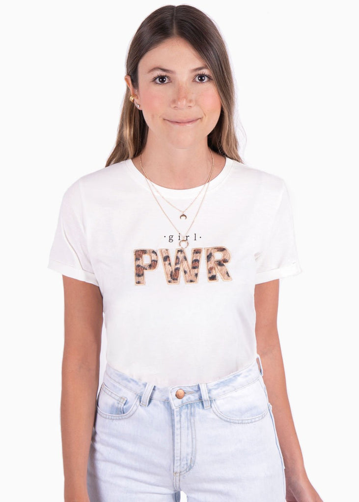 Camiseta con aplique de peluche "Girl PWR" para mujer - Flashy