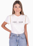 Camiseta con estampado "Chic and Noir" y cadenas para mujer - Flashy