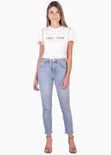 Camiseta con estampado "Chic and Noir" y cadenas para mujer - Flashy