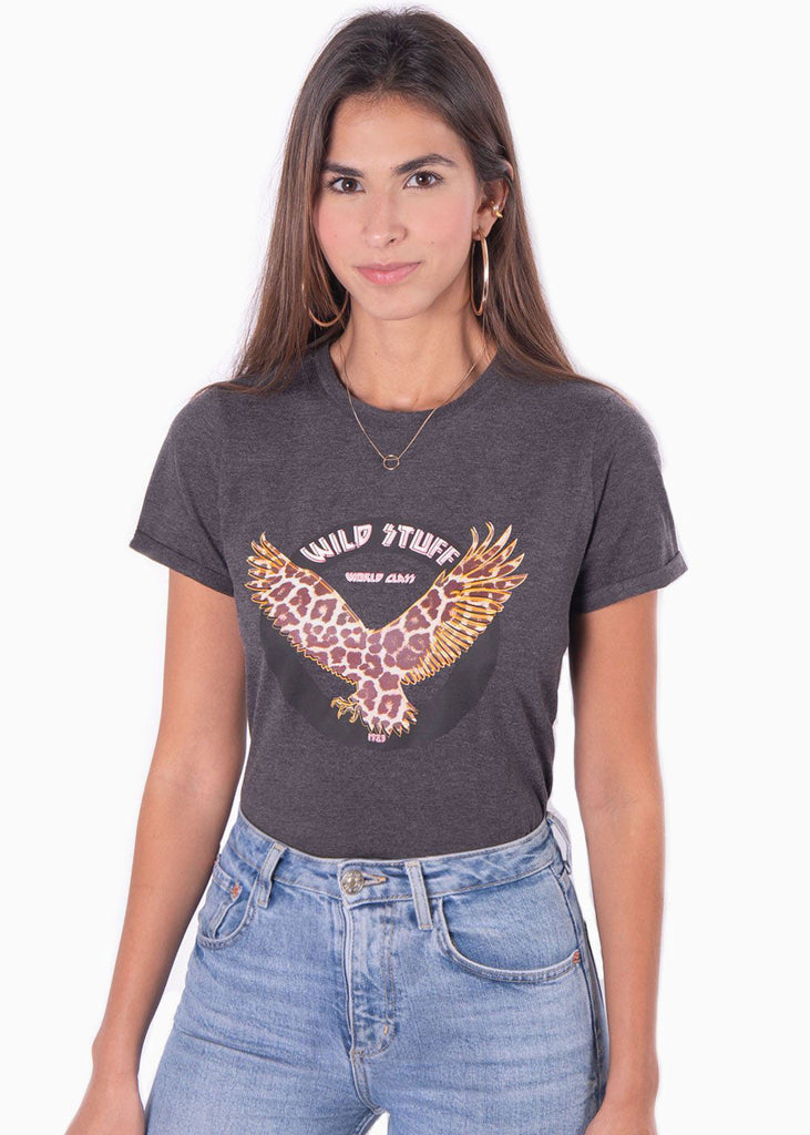 Camiseta con estampado de águila color gris para mujer - Flashy