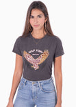 Camiseta con estampado de águila color gris para mujer - Flashy
