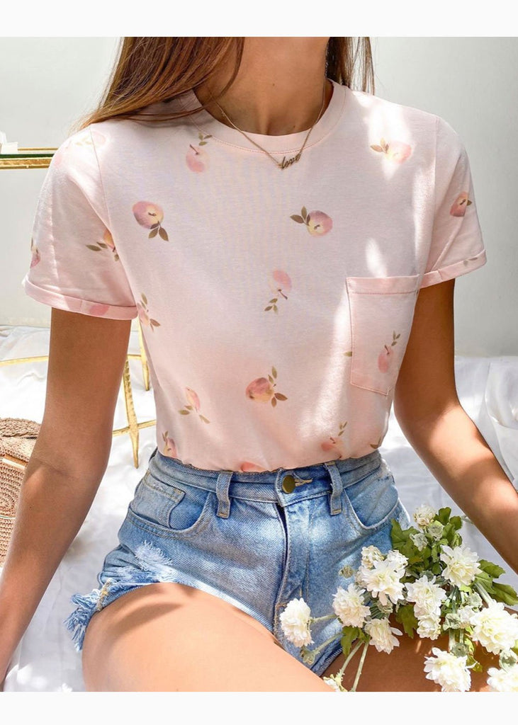 Camiseta con estampado de duraznos para mujer - Flashy