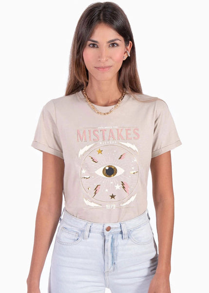 Camiseta con estampado "mistakes" color beige para mujer - Flashy