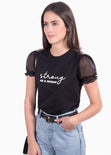 Camiseta con manga de malla "strong as a woman" para mujer - Flashy