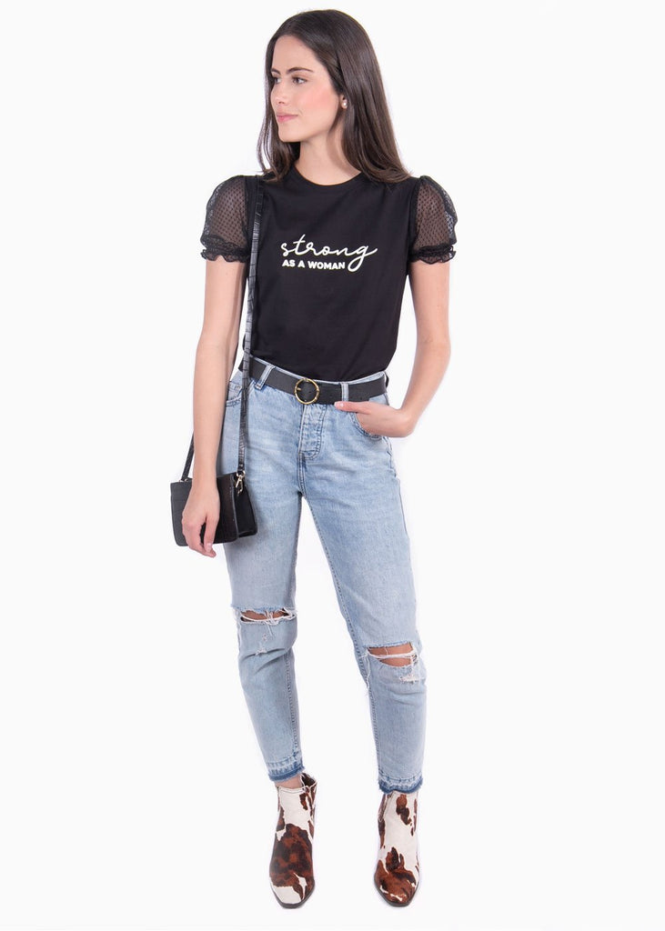 Camiseta con manga de malla "strong as a woman" para mujer - Flashy