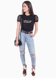 Camiseta con manga de malla "strong as a woman" para mujer - Flashy