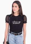 Camiseta con manga de malla "strong as a woman" para mujer - Flashy