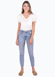 Camiseta con mangas abullonadas de encaje y cuello en v para mujer - Flashy