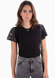Camiseta con mangas de lentejuelas para mujer - Flashy