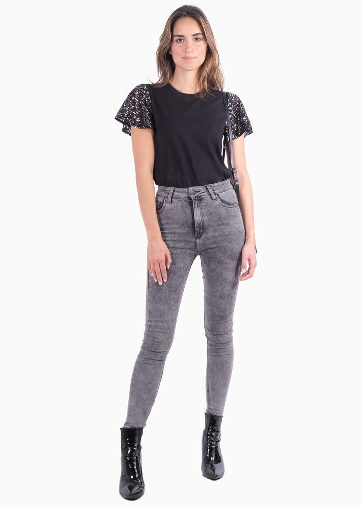 Camiseta con mangas de lentejuelas para mujer - Flashy