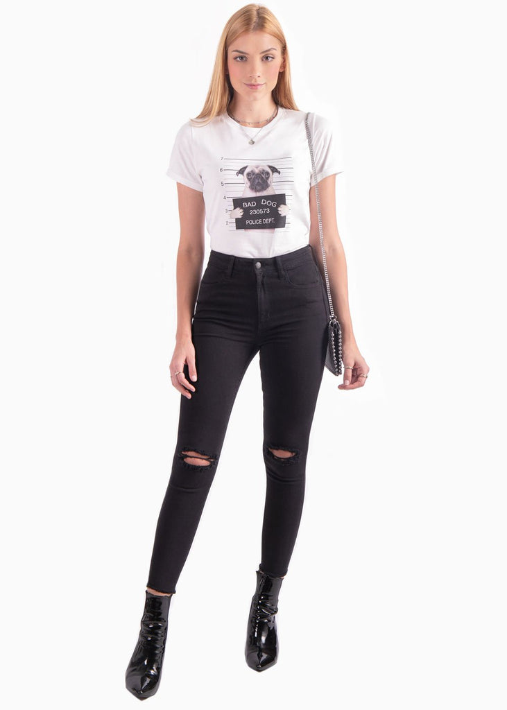 Camiseta estampada "Bad Dog" para mujer - Flashy