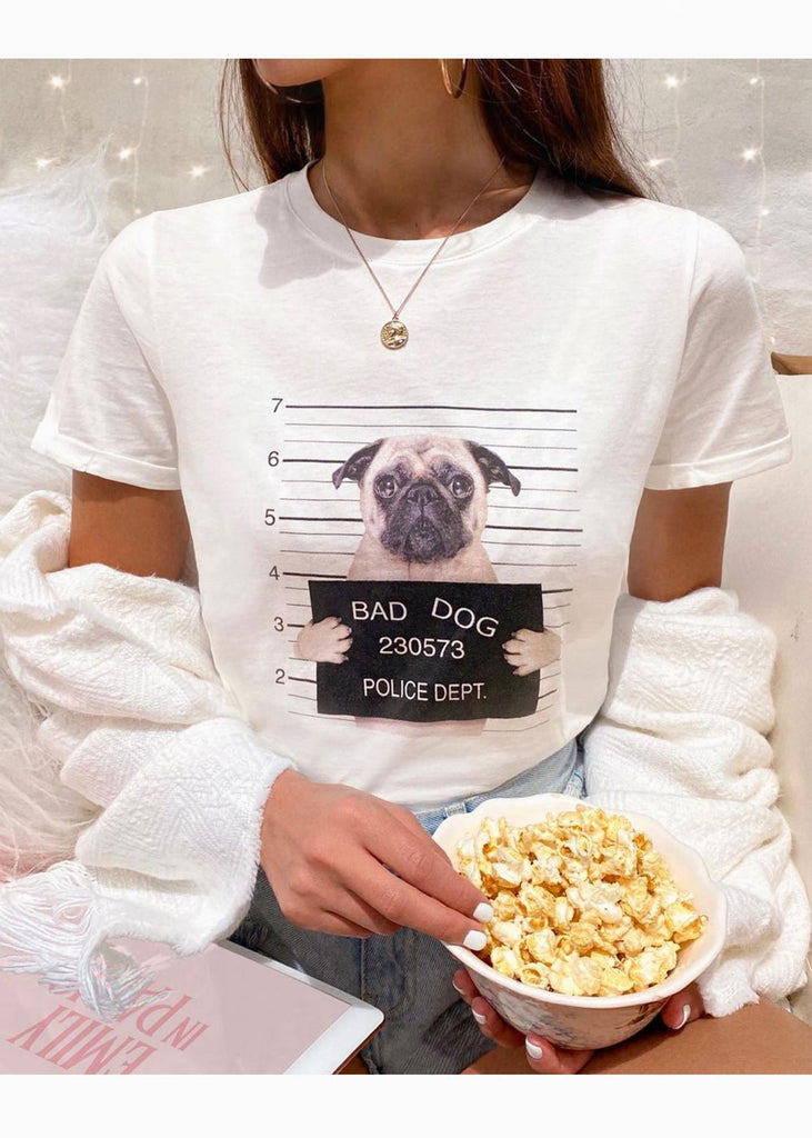 Camiseta estampada "Bad Dog" para mujer - Flashy