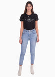 Camiseta estampada "Eternal" con perlas en mangas para mujer - Flashy