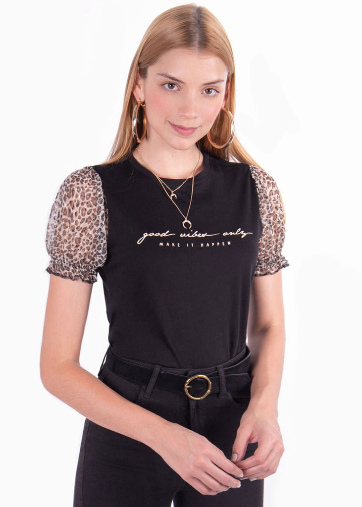 Camiseta estampada "Good vibes only" para mujer - Flashy