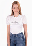 Camiseta estampada "Intuition" con mangas de ojalillo para mujer - Flashy