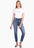 Camiseta estampada "Intuition" con mangas de ojalillo para mujer - Flashy