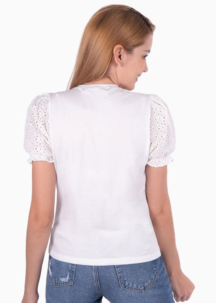 Camiseta estampada "Intuition" con mangas de ojalillo para mujer - Flashy