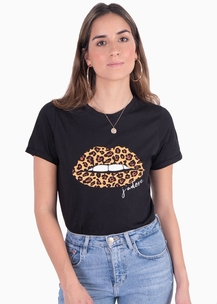 Camiseta estampada con boca de leopardo para mujer - Flashy