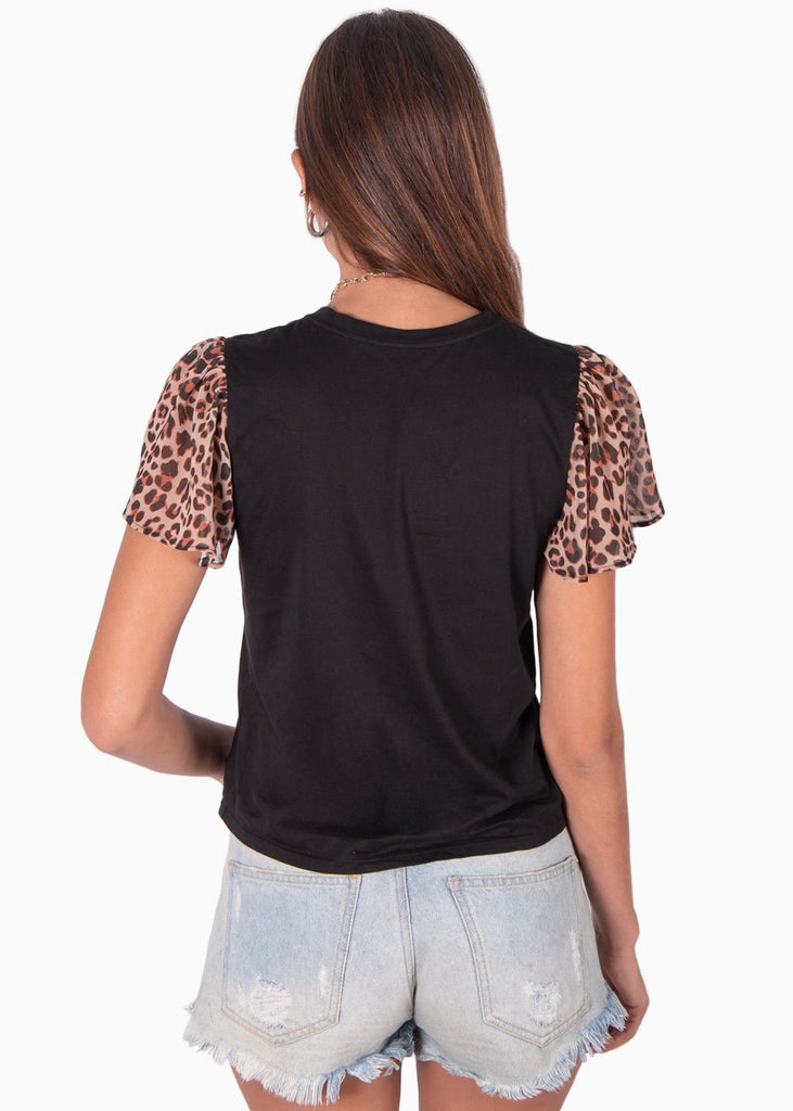 Camiseta estampada con mangas de animal print para mujer - Flashy