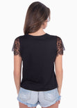 Camiseta estampada con mangas de encaje "Day dreaming forever" para mujer - Flashy