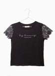 Camiseta estampada con mangas de encaje "Day dreaming forever" para mujer - Flashy