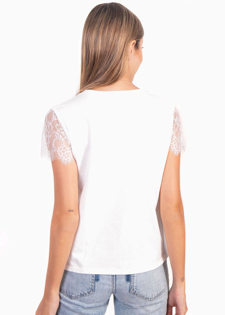 Camiseta estampada con mangas de encaje "You are beautiful" para mujer - Flashy