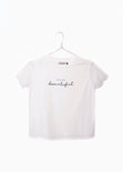 Camiseta estampada con mangas de encaje "You are beautiful" para mujer - Flashy