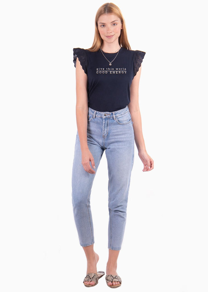 Camiseta estampada con mangas de ojalillo para mujer - Flashy