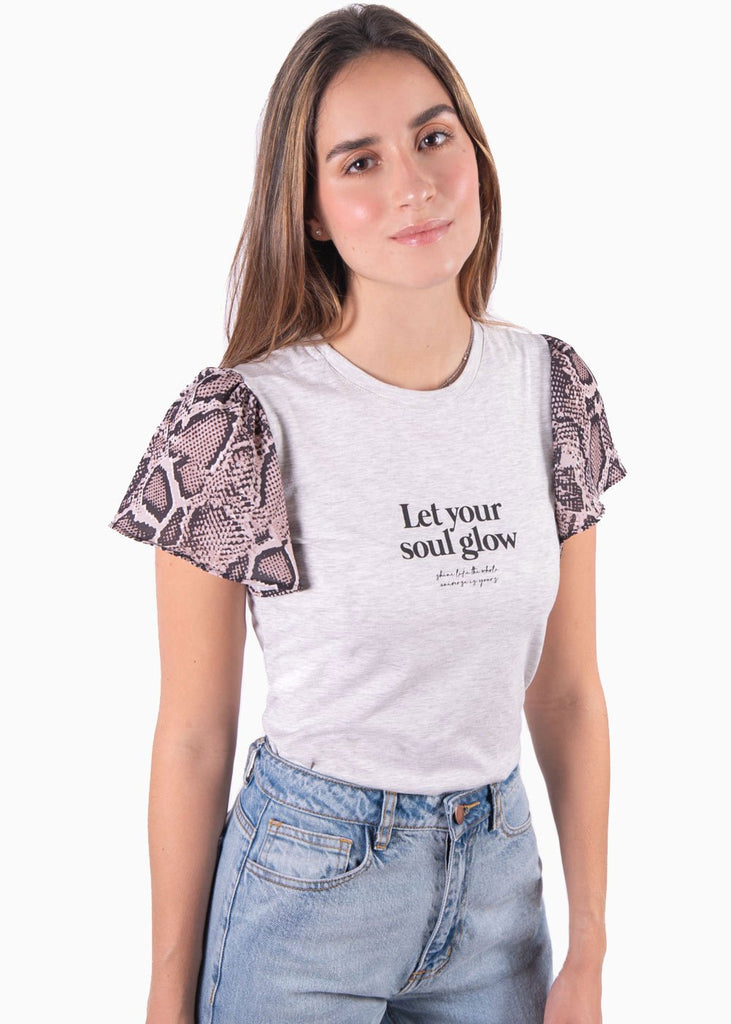 Camiseta estampada con mangas de pitón para mujer - Flashy