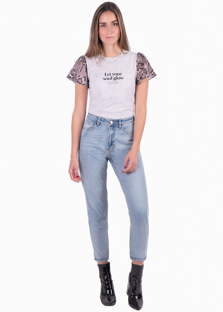 Camiseta estampada con mangas de pitón para mujer - Flashy