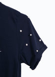 Camiseta estampada con perlas en mangas para mujer - Flashy